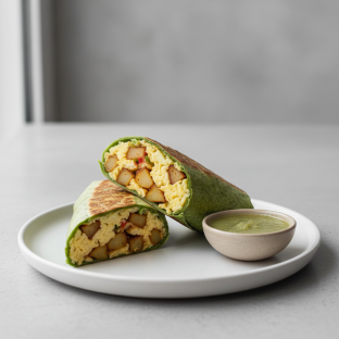 Potato and Egg Breakfast Burrito With Side of Salsa