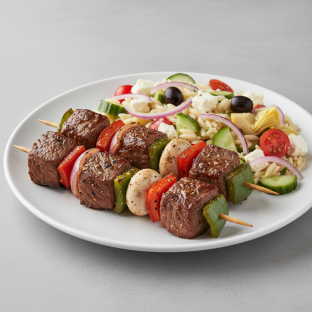 Beef Kabob with Greek Orzo Salad