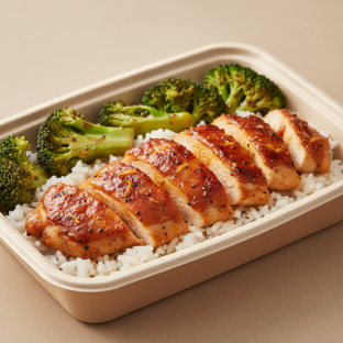 Spiced Orange Roasted Chicken, Gluten-Free Sauteed Broccoli, Rice Box