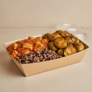Bone-In Chicken Creole, Honey Chili Brussel Sprouts and Vegan Dirty Rice Box