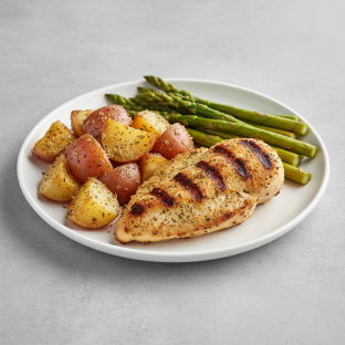 Chicken Santorini, Red Potatoes with Greek Spices and Roasted Asparagus
