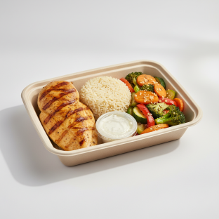 Grilled Chicken Breast with Rice and Sauteed Veggies (Thoum Sauce) Grilled Chicken Breast with Rice and Sauteed Veggies (Thoum Sauce)