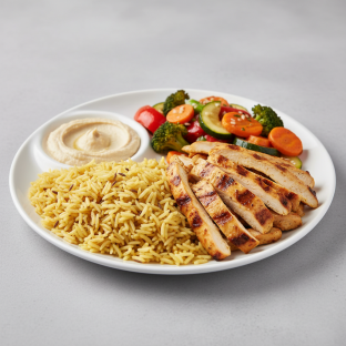 Chicken Shawarma with Rice and Sauteed Veggies (Hummus) Chicken Shawarma with Rice and Sauteed Veggies (Hummus)