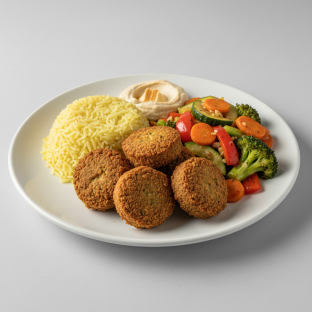 Falafels with Rice and Sauteed Veggies (Hummus) Falafels with Rice and Sauteed Veggies (Hummus)