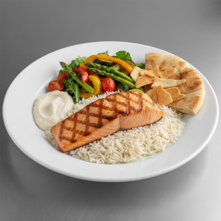 Grilled Salmon Full Rice Plate with Veggies Grilled Salmon Full Rice Plate with Veggies