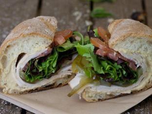 Gluten Free Mediterranean Turkey Sandwich with Garden Greens Salad