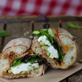 French Goat Cheese Sandwich with Garden Greens Salad