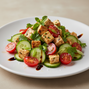 Lemon Herb Chicken Tomato Cucumber Mint Salad