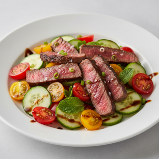 NY Strip Steak Tomato Cucumber Mint Salad