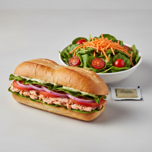 Grilled Wild Alaskan Salmon Salad Sandwich and Garden Salad