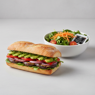 Vegan Roasted Vegetable Sandwich and Garden Salad