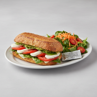 Pesto Caprese Sandwich and Garden Salad