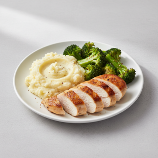 Baked Chicken with Mashed Potatoes and Seasoned Broccoli