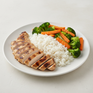 Grilled Chicken, White Rice, Broccoli & Carrots