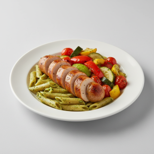 Chicken Sausage with Pesto Pasta and Roasted Veggies