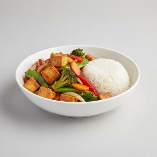 Stir-Fried Tofu with Vegetables and White Rice