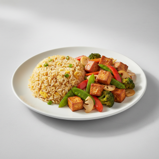 Stir-Fried Tofu with Vegetables and Fried Rice