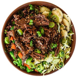 Wagyu Beef Rice and Cabbage Bowl with Garlic Sesame Soy Sauce