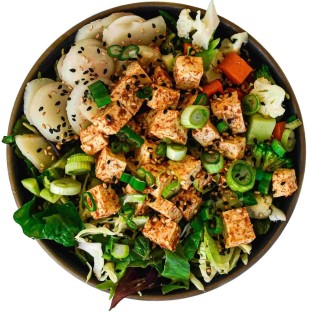Light Carb Tofu Greens Bowl with Spicy Orange Sesame Sauce