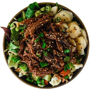 Light Carb Wagyu Beef Greens Bowl with Garlic Sesame Soy Sauce