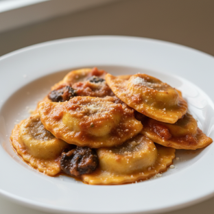 Portobello Mushroom Ravioli and Sauce