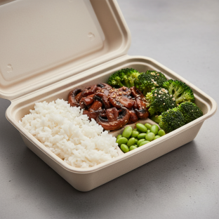 Teriyaki Mushrooms, Garlic Broccoli, Edamame and White Rice