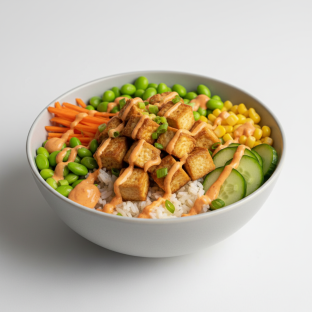 Tofu Poke Rice Bowl with Spicy Aioli
