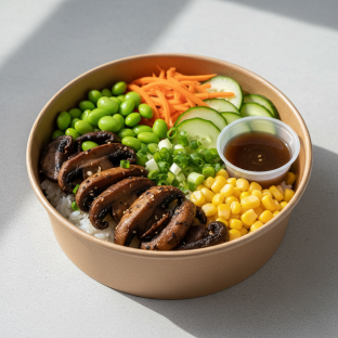 Mushrooms Poke Rice Bowl with Soy Vinaigrette