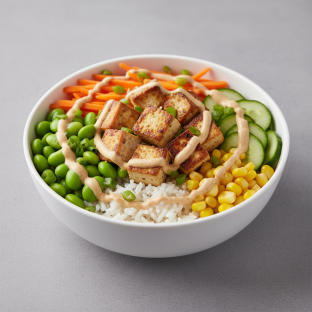 Tofu Poke Rice Bowl with Creamy Sesame Sauce