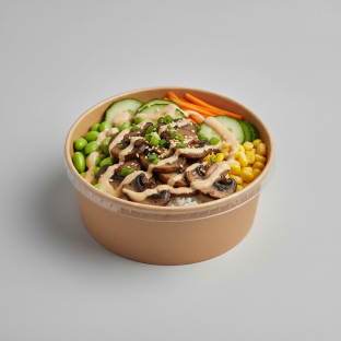 Mushrooms Poke Rice Bowl with Creamy Sesame Sauce