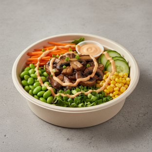 Mushrooms Salad Poke Bowl with Spicy Aioli