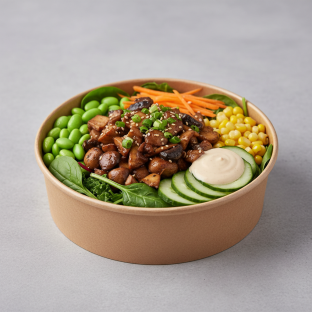 Mushrooms Poke Salad Bowl with Creamy Sesame Sauce