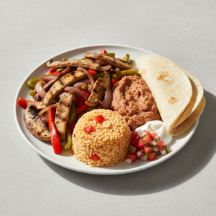 Portobello Fajita with Rice, Beans, and Flour Tortilla