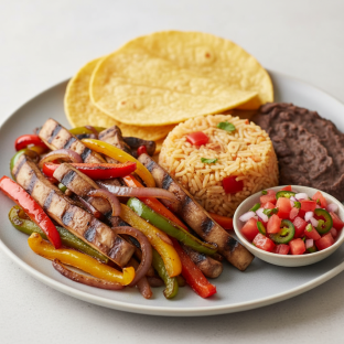 VEGAN Portobello Fajitas with Rice, Beans and Corn Tortilla (NO Sour Cream)