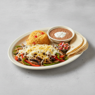 Portobello Cheese Fajita with Rice, Beans and Flour Tortilla