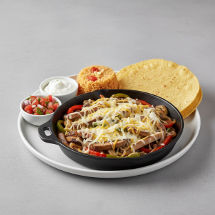 Portobello Cheese Fajita with Rice, Beans and Corn Tortilla