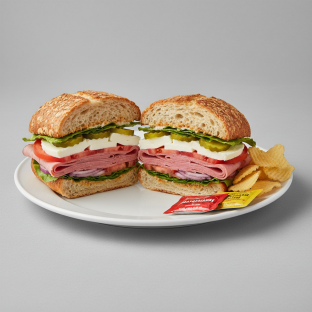 Mortadella and Mozzarella Dutch Crunch Sandwich with Chips