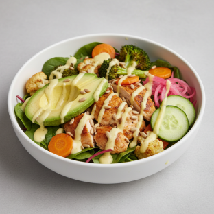 Light Carb Chicken Garden Bowl with Avocado with Lemon Thyme Sauce Light Carb Chicken Garden Bowl with Avocado with Lemon Thyme Sauce