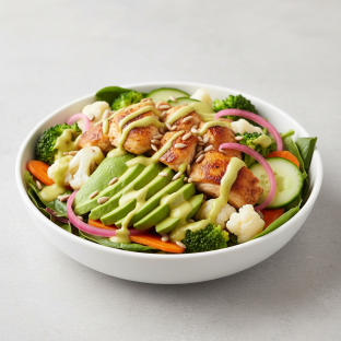 Light Carb Chicken Garden Bowl with Avocado with Lemon Thyme Sauce Light Carb Chicken Garden Bowl with Avocado with Lemon Thyme Sauce