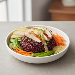 Nut-Free Chicken Purple Rice Bowl with Ginger Lime Sauce (No Cashews)