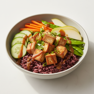 Nut-Free Tofu Purple Rice Bowl with Tamarind Sauce (No Cashews)