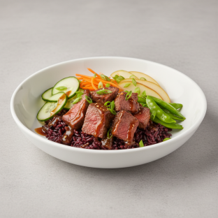 Nut-Free Wagyu Beef Purple Rice Bowl with Tamarind Sauce (No Cashews)
