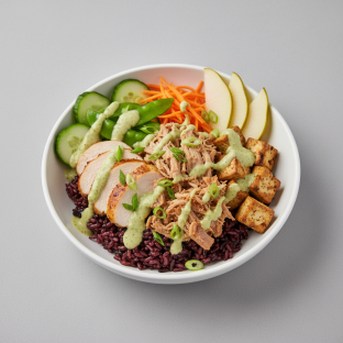 Nut-Free Protein Combo Purple Rice Bowl with Ginger Lime Sauce (No Cashews)