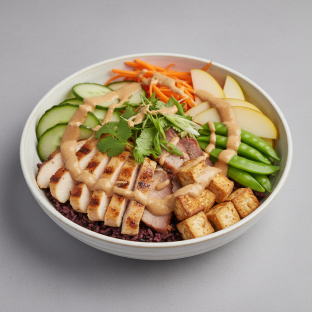 Nut-Free Protein Combo Purple Rice Bowl with "Peanut" Sauce (No Cashews)