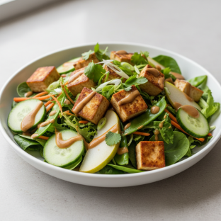 Nut-Free (V) Tofu Salad with "Peanut" Sauce (No Cashews)