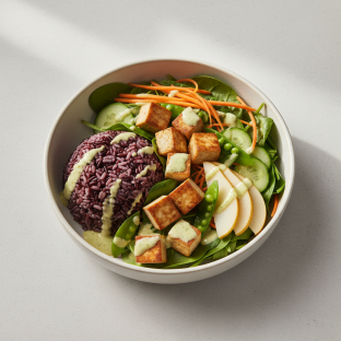 Nut-Free (V) Organic Tofu 50-50 Bowl with Ginger Lime Sauce (No Cashews)