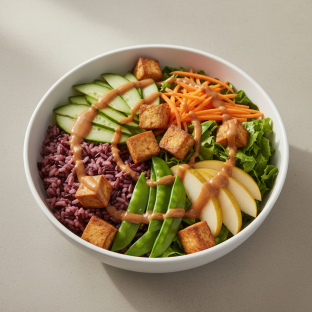Nut-Free (V) Organic Tofu 50-50 Bowl with "Peanut" Sauce (No Cashews)