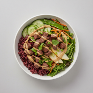 Nut-Free Wagyu Beef 50-50 Bowl with "Peanut" Sauce (No Cashews)