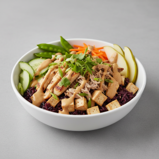 Nut-Free Protein Combo Purple Rice Bowl with "Peanut" Sauce (No Cashews) Nut-Free Protein Combo Purple Rice Bowl with "Peanut" Sauce (No Cashews)