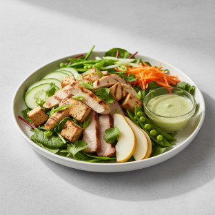 Nut-Free Protein Combo Salad with Ginger Lime Sauce (No Cashews) Nut-Free Protein Combo Salad with Ginger Lime Sauce (No Cashews)